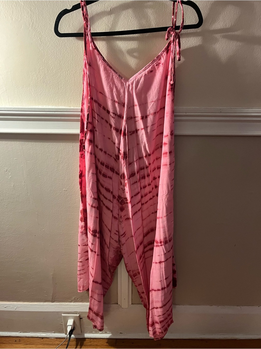 Pink Tie-Dye Jumpsuit with Tie Straps